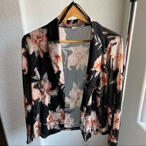 Collard Sheer Floral Print Blazer